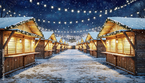 Holiday Market Stands at Night