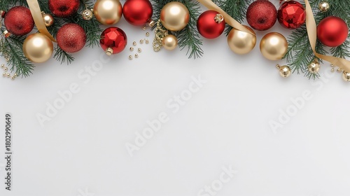 Christmas garland with red and gold baubles
