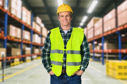 Happy portrait of worker in warehouse work for logistics delivery.