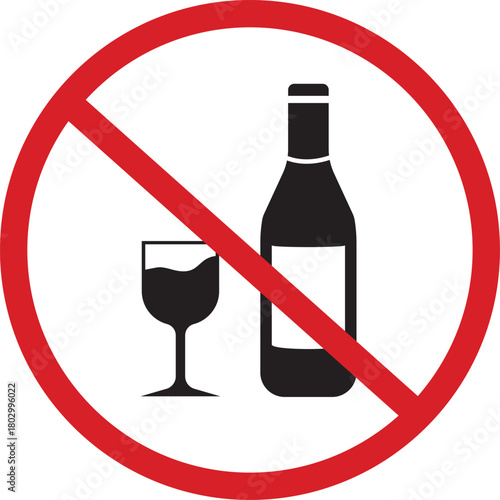 Alcohol Prohibited Icon with Bottle and Glass