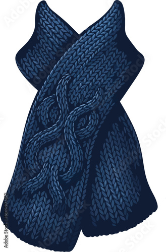 Vector illustration of a dark blue knit sweater with a cable knit pattern on a plain white background, perfect for Thanks Giving Vector designs and seasonal fashion themes.