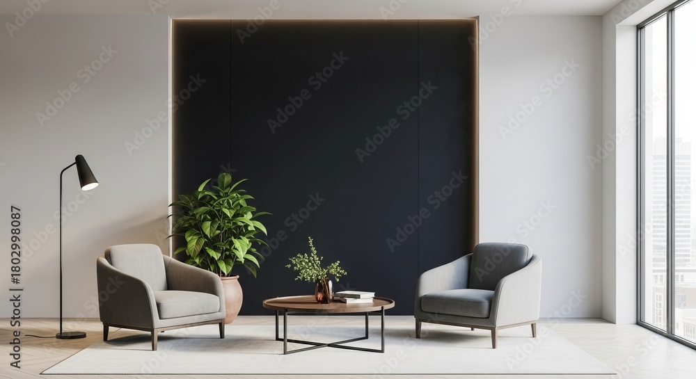 Fototapeta premium Modern living room with two armchairs and a floor lamp