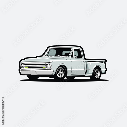Classic Pickup Truck Hotrod Vector Illustratioin Isolated in White Background