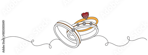 Couple yellow gold and white gold Wedding ring line art vector illustration