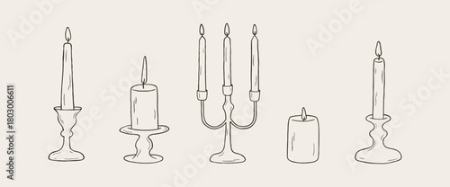 Whimsical hand drawn vintage christmas chalk doodle candles
