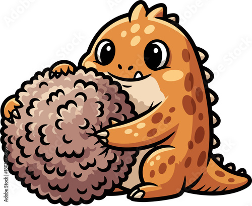 smiling dragonet tenderly embraces a gigantic, soft, fuzzy brown orb