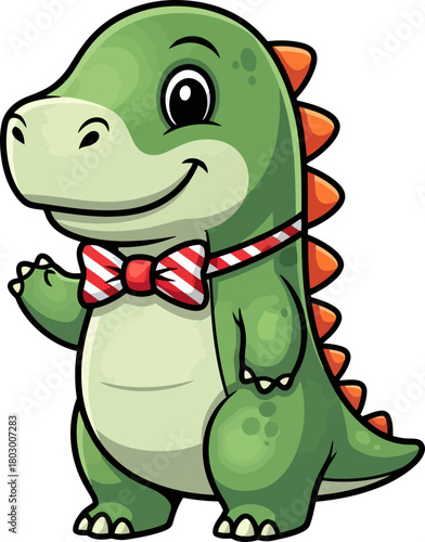 endearing green character in stylish bowtie extends a joyful greeting