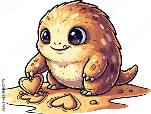 sweet sandy beast lovingly sculpts heart shapes, bringing innocent playful bliss