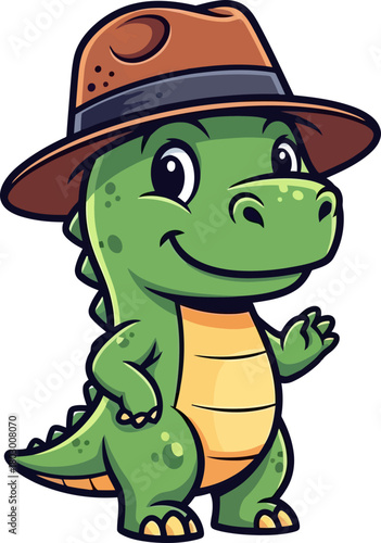 charming little green detective dinosaur ready for fun adventures ahead