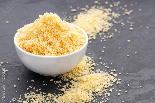 Japanese yellow panko crumbs in the bowl.