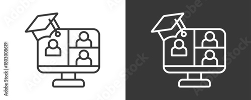 Online Class Icon Set Vector Collection Isolated In Black And White