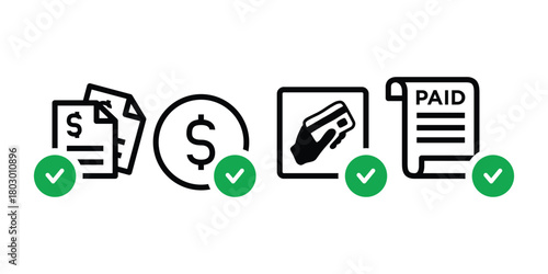 Payment Icons Set. Billing, Dollar, Credit Card, and Paid Receipt