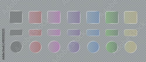 Glass button morphism set. Vector 3D icon for design on transparent background. Glossy elements for app, web, game, website interface, digital bar, cursor