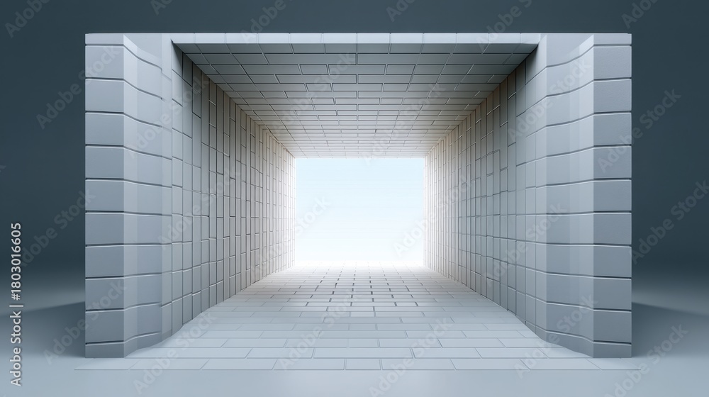 Obraz premium Bright Exit from Abstract Tunnel with Soft Light for Conceptual Themes of Freedom, Opportunity, and New Beginnings in Modern Architecture