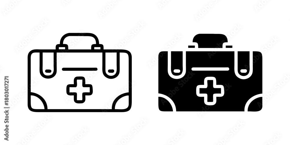 Fototapeta premium Emergency Kit Bag outline and pictogram Icon for Safety, First Aid, and Disaster Preparedness