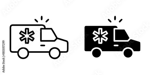 Emergency Transport outline and pictogram Icon for Ambulance, Rescue, and Medical Services