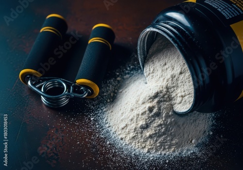 Grip strainer and protein powder. Fitness ingredients