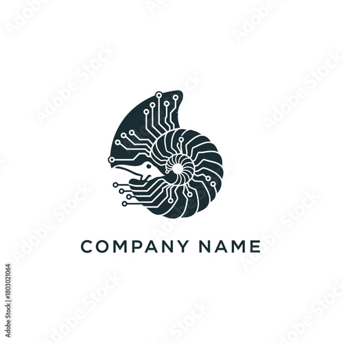 Nautilus Shell Circuit Board Technology Logo Design.