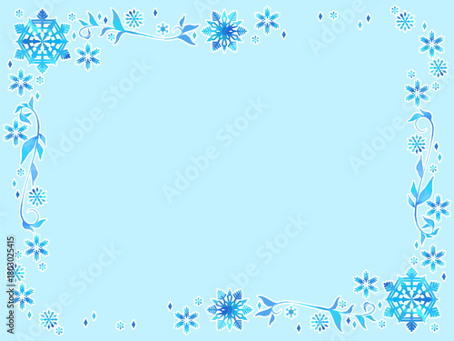 雪もようのイラストの、美しいフレーム、テンプレート素材