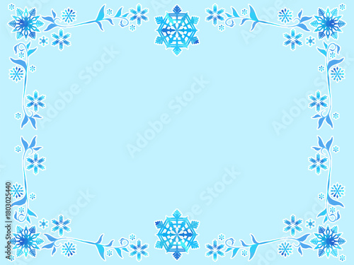 雪もようのイラストの、美しいフレーム、テンプレート素材
