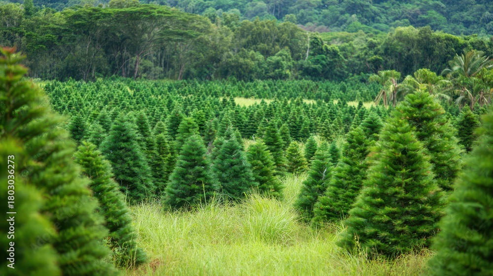 Naklejka premium Winding path through a lush New Year tree farm