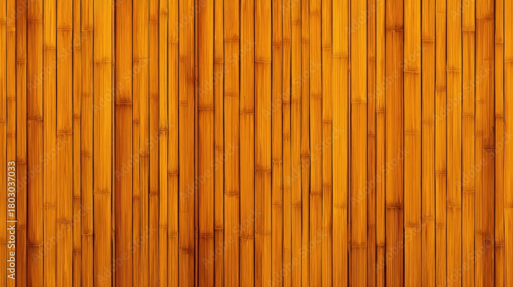 Naklejka premium Natural Bamboo Wall Texture with Warm Golden Tones and Vertical Stripes for Design, Backgrounds, and Eco-Friendly Projects