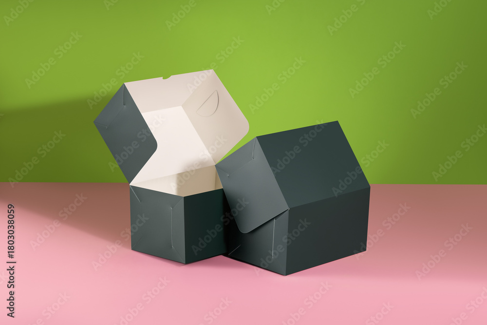 Fototapeta premium Open green box mockup without logos for confectionery products