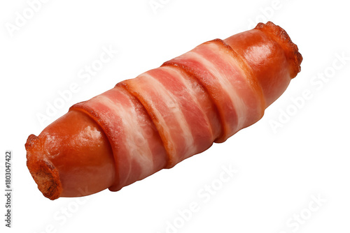 Bacon wrapped sausage isolated on transparent background, a popular appetizer or snack food for various occasions