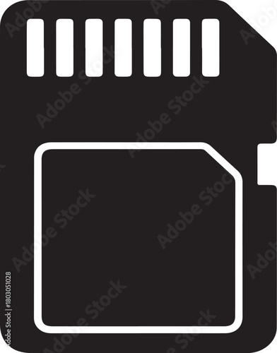 Black silhouette of a micro S D card with white outline and details micro SD card memory card