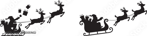 Santa claus silhouette with reindeer and sleigh christmas vector illustration