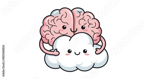 Cartoon Brain and Cloud with Happy Expressions