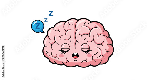 Cartoon Brain Sleeping with Zzz's, Pink and Cute