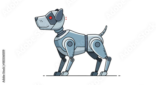 Cartoon Illustration of a Robotic Dog in Profile