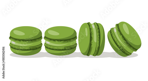 Vector set of matcha macarons for cafe menu and green tea themed confectionery branding