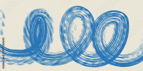 Grunge grainy blue brush stroke with spray texture. Hand drawn distress damaged vintage banner with zigzag bold line. Rough thick brush stroke texture. Spray paint effect vector background.