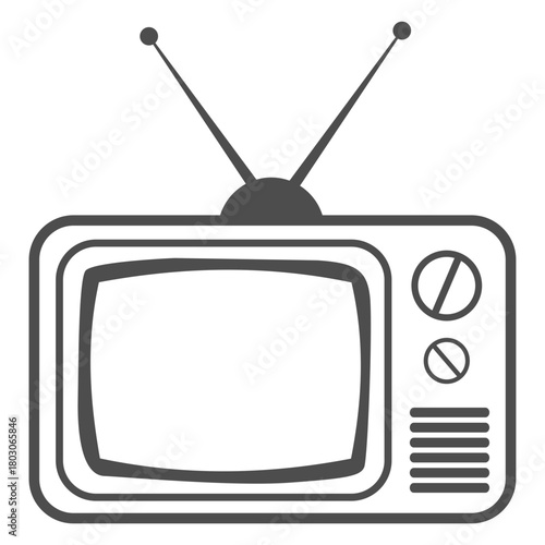 Simple Outline Television with Antenna and Controls Isolated on White Background