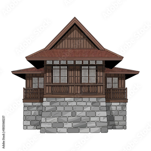 Elegant illustration of a traditional Filipino Bahay na Bato architecture