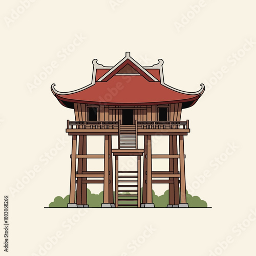 Iconic architectural structure of traditional asian temple illustration
