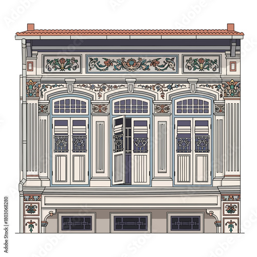 Heritage facade illustration showcasing intricate architectural details