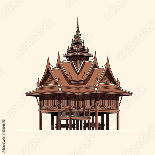 Majestic Thai Pavilion Illustration Showcasing Architectural Grandeur and Tradition