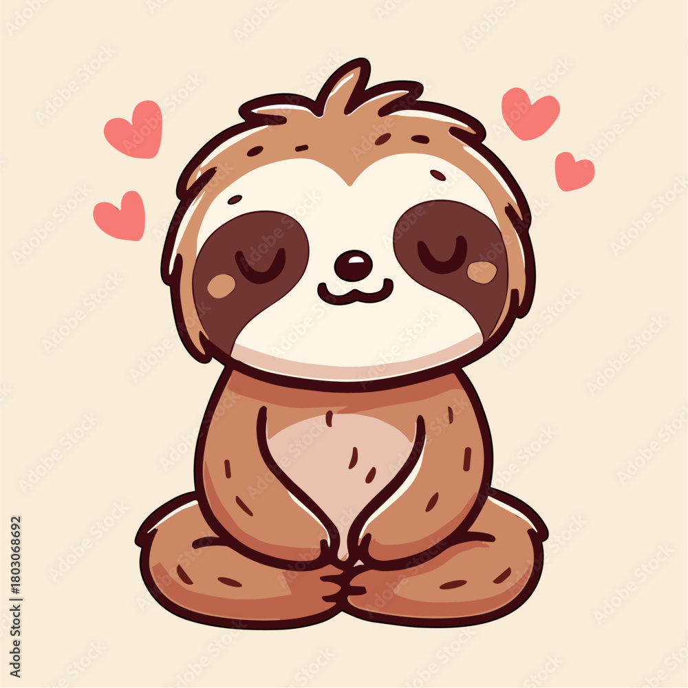 Naklejka premium Cartoon sloth mascot feeling contentment