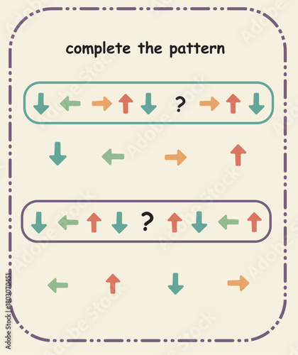 Complete the Pattern  Preschool Sequencing and Logical Thinking Skill Sheet