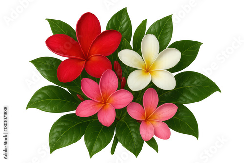 Plumeria flowers forming a colorful tropical bouquet, bringing exotic beauty and fragrance, with a transparent background