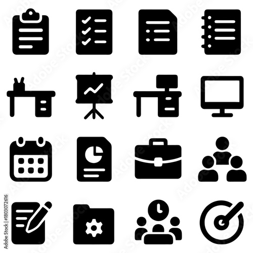 Business Icons for Task, and Management: A sleek, graphical display featuring a collection of essential business icons, ready for a multitude of professional needs.