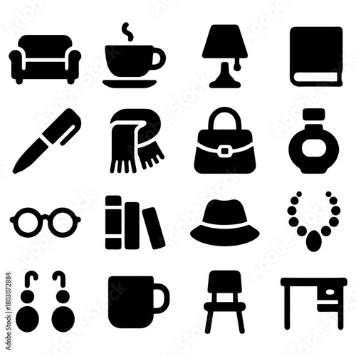 Icons of Comfort and Elegance: A collection of meticulously crafted, elegant icons depict the essentials of refined living.