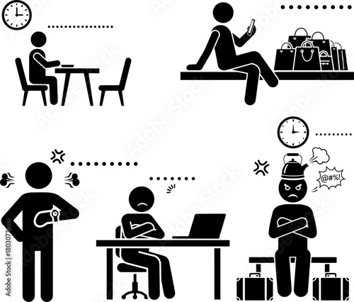 People Waiting, Delays, and Frustration Pictogram Icon Set