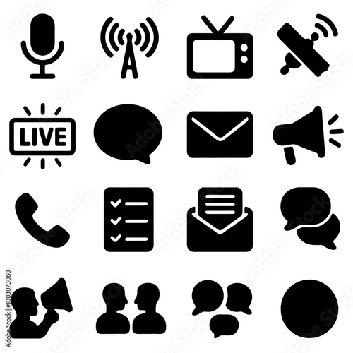 Communication Icon Set: This image is a compilation of communication icons. the collection serves as a visual guide to the diverse modes of interaction and messaging. 