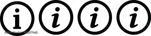 Information icon set, lowercase i symbols, help button graphics, circular info signs, UI support icons, minimal design elements pack