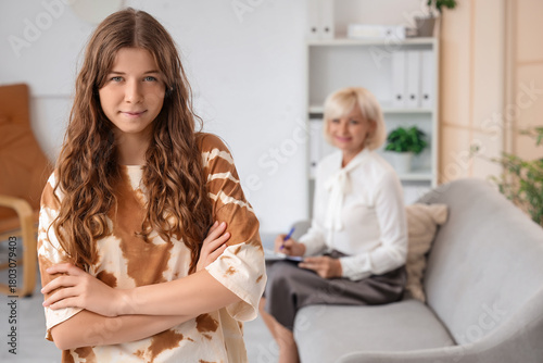 Teenage girl at psychologist's office