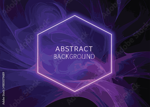 Abstract purple background with glowing hexagonal frame and text violet gradient
